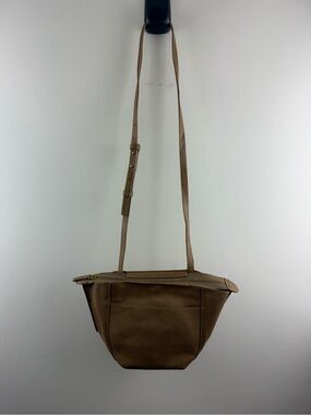 Anthropologie Tan Pebbled Vegan Leather Trapeze Crossbody Bag